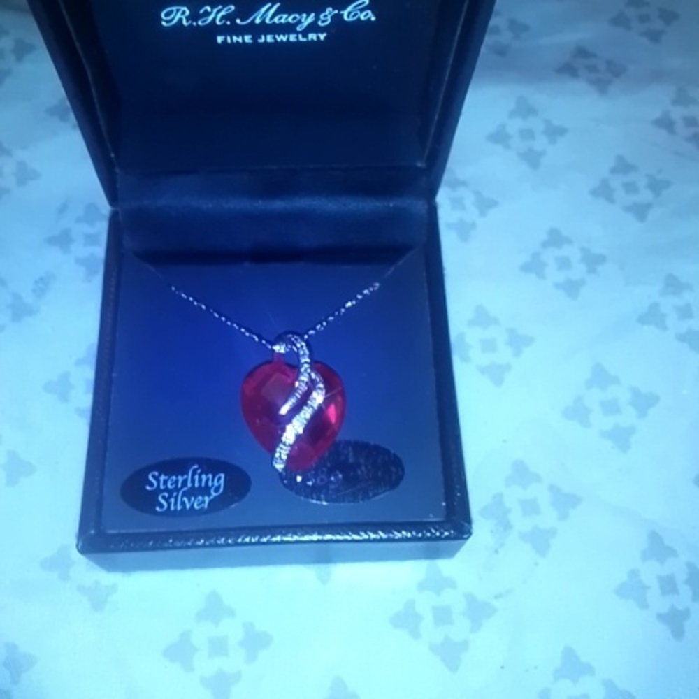 Sterling silver necklace real ruby stone